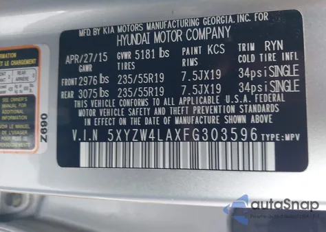 2015 Hyundai Santa Fe Sport 2.0L Turbo z USA, uszkodzony, nr VIN 5XYZW4LAXFG303596